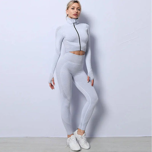 Sömlöst 3-delat Träningsset för Kvinnor – Sport-BH, Topp & Leggings för Gym & Yoga