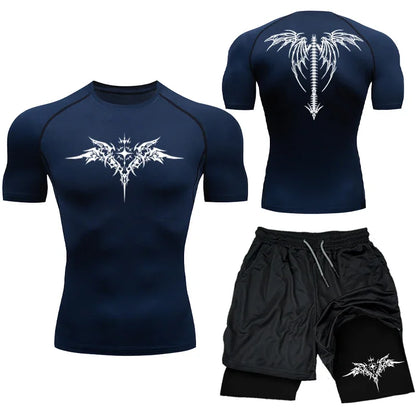 Kompressions-set T-shirt och shorts MMA/Gym/Kondtion