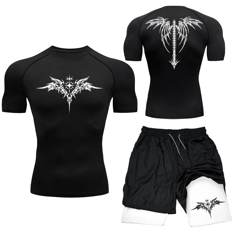 Kompressions-set T-shirt och shorts MMA/Gym/Kondtion