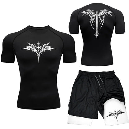 Kompressions-set T-shirt och shorts MMA/Gym/Kondtion