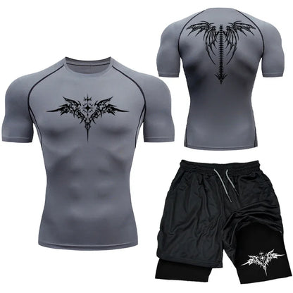 Kompressions-set T-shirt och shorts MMA/Gym/Kondtion