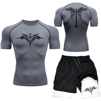 Kompressions-set T-shirt och shorts MMA/Gym/Kondtion