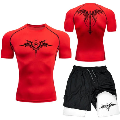 Kompressions-set T-shirt och shorts MMA/Gym/Kondtion