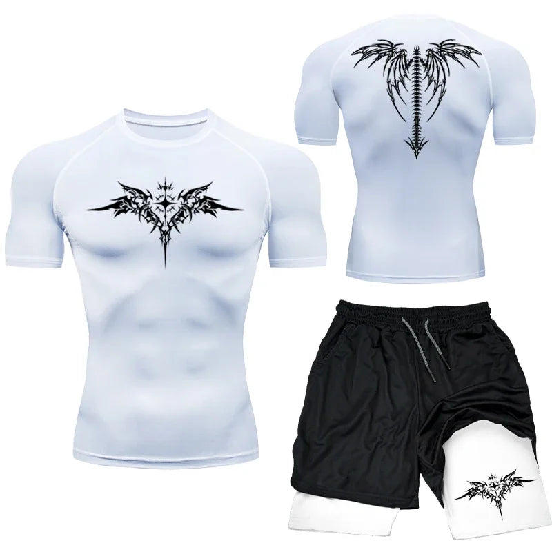 Kompressions-set T-shirt och shorts MMA/Gym/Kondtion