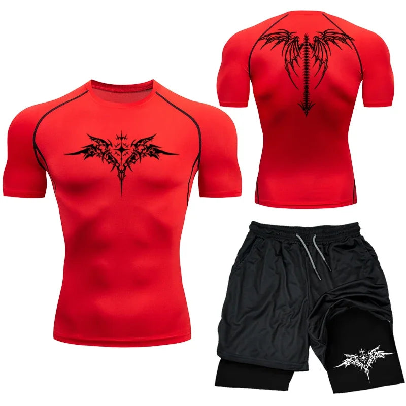 Kompressions-set T-shirt och shorts MMA/Gym/Kondtion