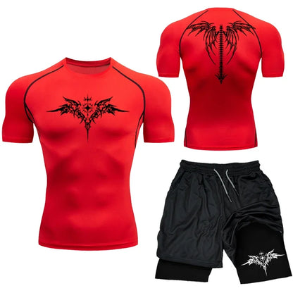 Kompressions-set T-shirt och shorts MMA/Gym/Kondtion