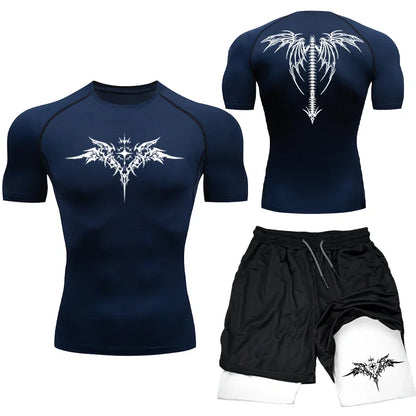 Kompressions-set T-shirt och shorts MMA/Gym/Kondtion